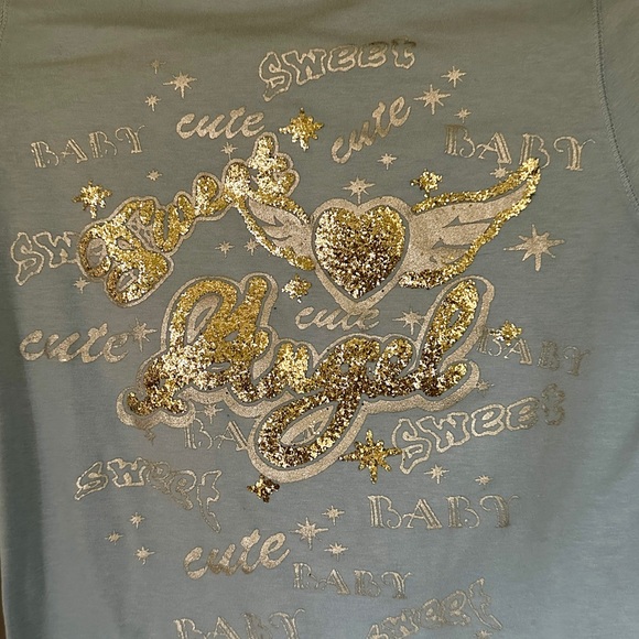 Vintage Y2K "Sweet Angel" Baby Blue 3/4 sleeve Baby Tee - Picture 2 of 4